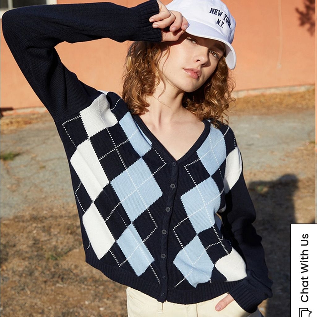 Brandy Melville Sweaters | Nwot Brandy Melville Blue Elizabeth Argyle Cardigan | Color: Blue | Size: Os