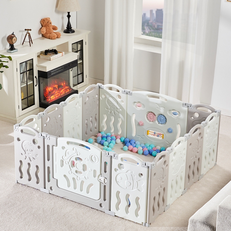 Brile Albott Baby Playpen Kid Activity Center Foldable Play Yard with Game Panel and Safety Gate