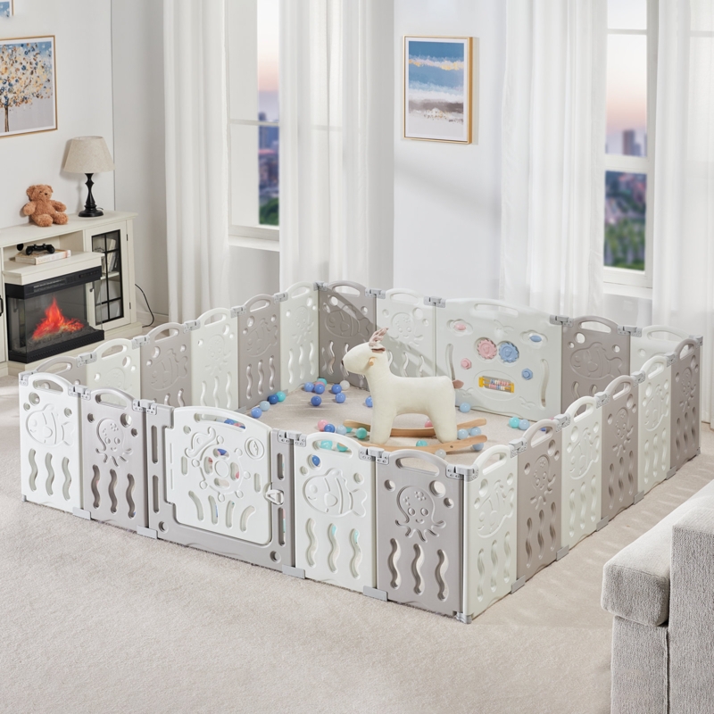 Brile Albott Foldable Baby Playpen Kid Activity Center with Game Panel and Safety Gate