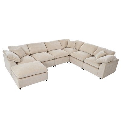 Brown Sectional - Latitude Run Oversized Modular Corner Sectional U Shaped Sectional Sofa w / Ottoman Polyester | 27.6 H x 129.3 W x 99.6 D in | Wayfair
