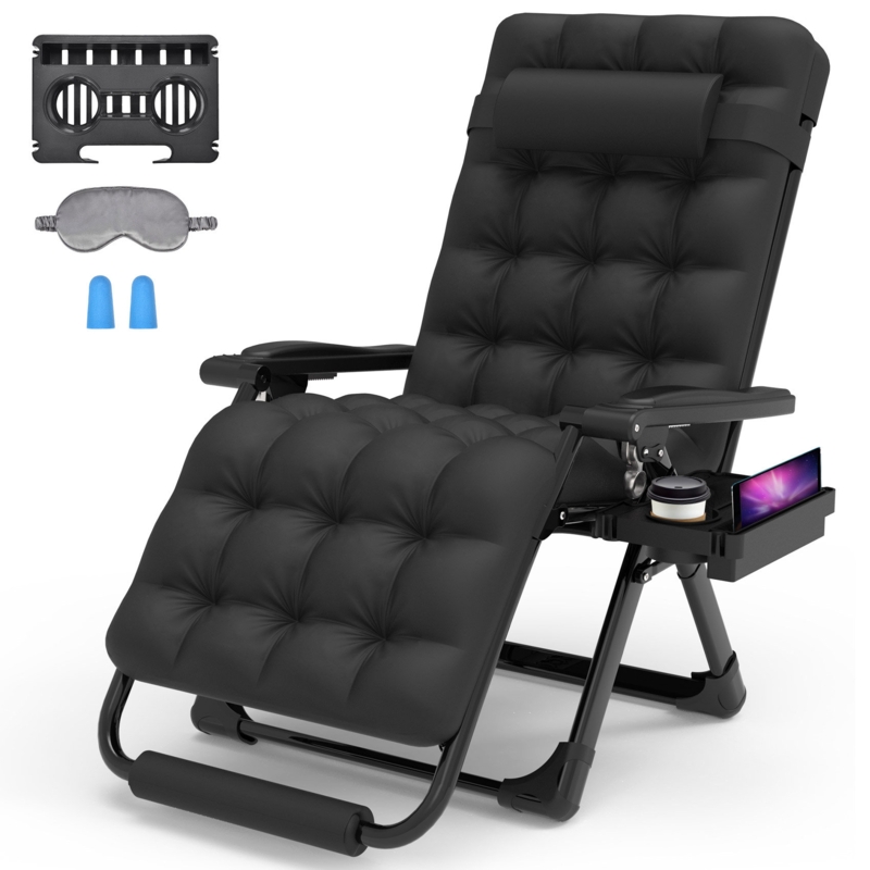 Bucella Oversized XL Folding Zero Gravity Chair, Patio Reclining Lounge Chair 29In with Cushions and Headrest