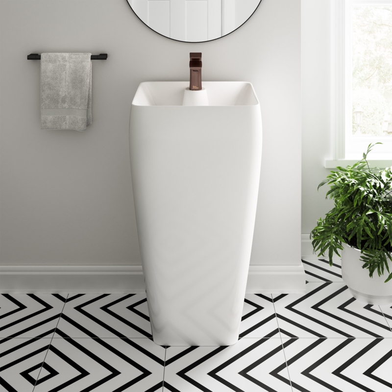 Carre 33.86" Tall Glossy White Ceramic Square Pedestal Bathroom Sink