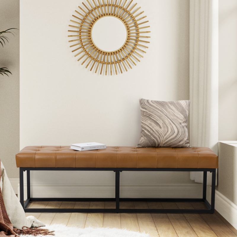 Cassella Genuine Leather Upholstered Bench