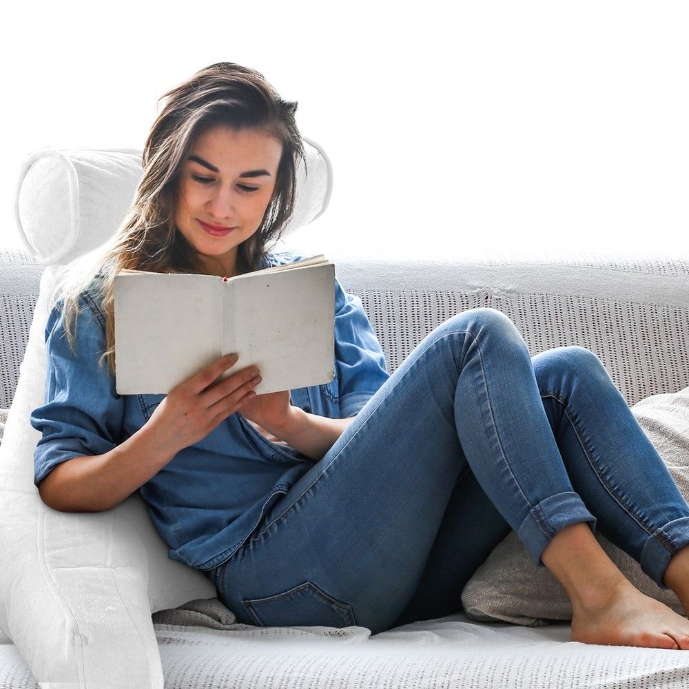 Cheer Collection Extra Large Memory Foam TV and Reading Backrest Pillow with Detachable Bolster (White)