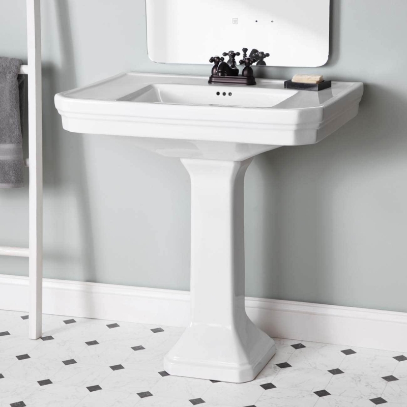 Chevington 27.5'' Tall White Porcelain Rectangular Pedestal Bathroom Sink with Overflow