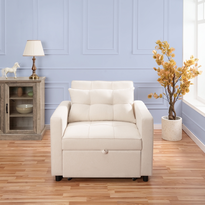 Chirokitia 3 in 1 Convertible Chair Bed, Lounger Sleeper Chair Bed, Linen Sofa Bed Sleeper Armchair
