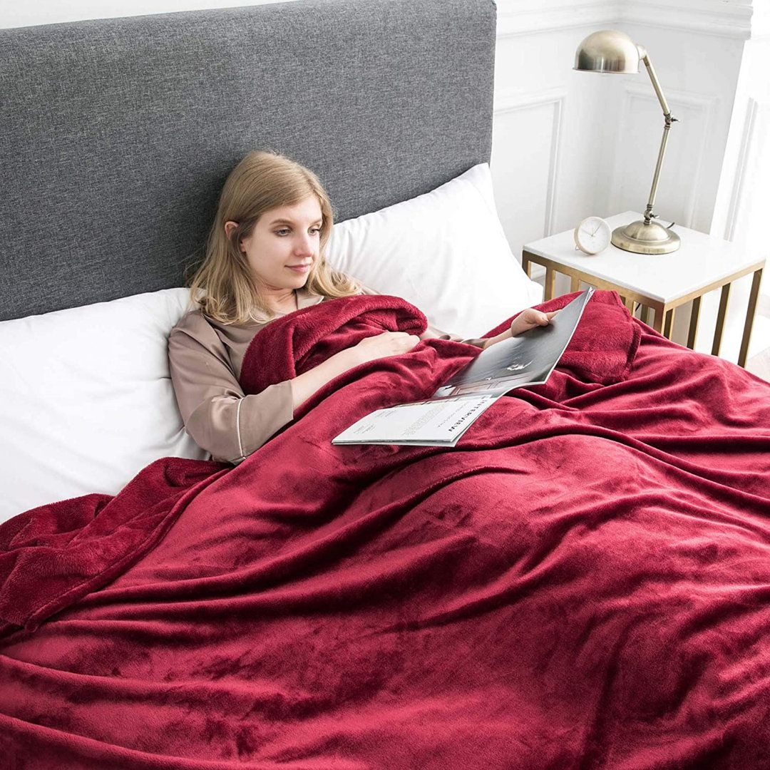Climax Super Soft Reversible Mink Faux Plush Fur Fleece Blanket Throw