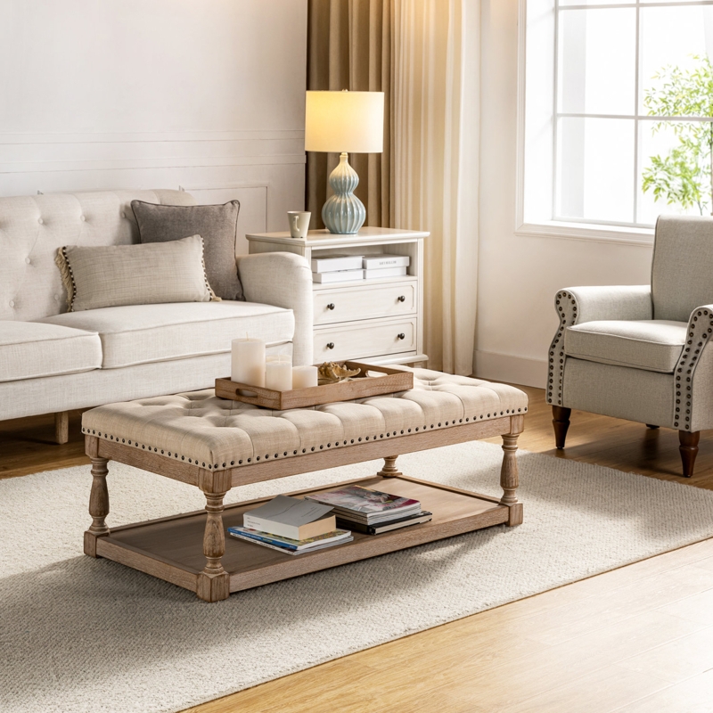 Clymer 47.5" Wide Tufted Rectangle Cocktail Ottoman with Storage