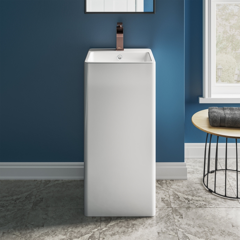 Concorde 32.87" Tall Glossy White Ceramic Square Pedestal Bathroom Sink with Overflow