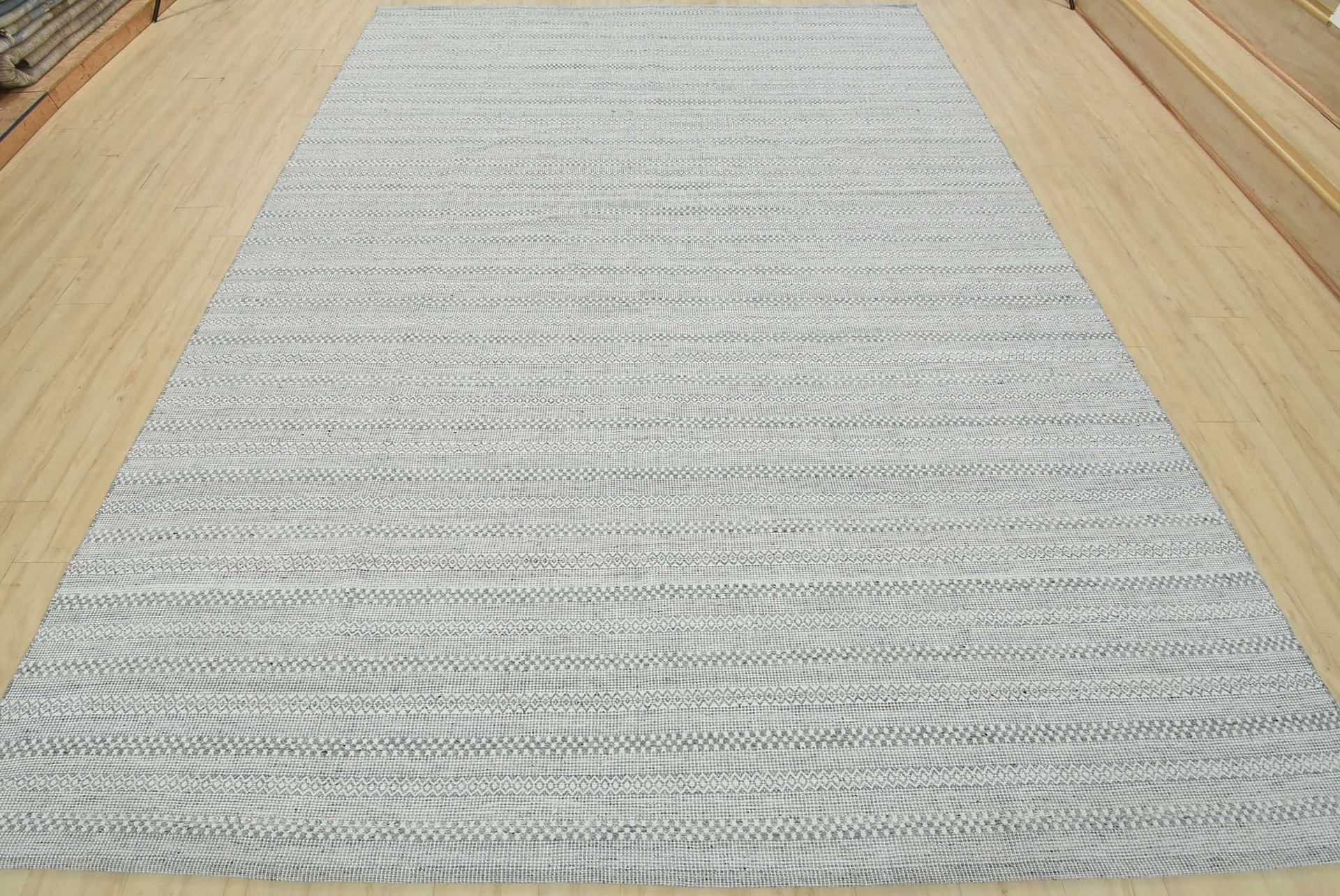 "Contemporary Flat-Weave Carpet 8'11\" x 12'1\" Gray Wool Handwoven Area Rug"