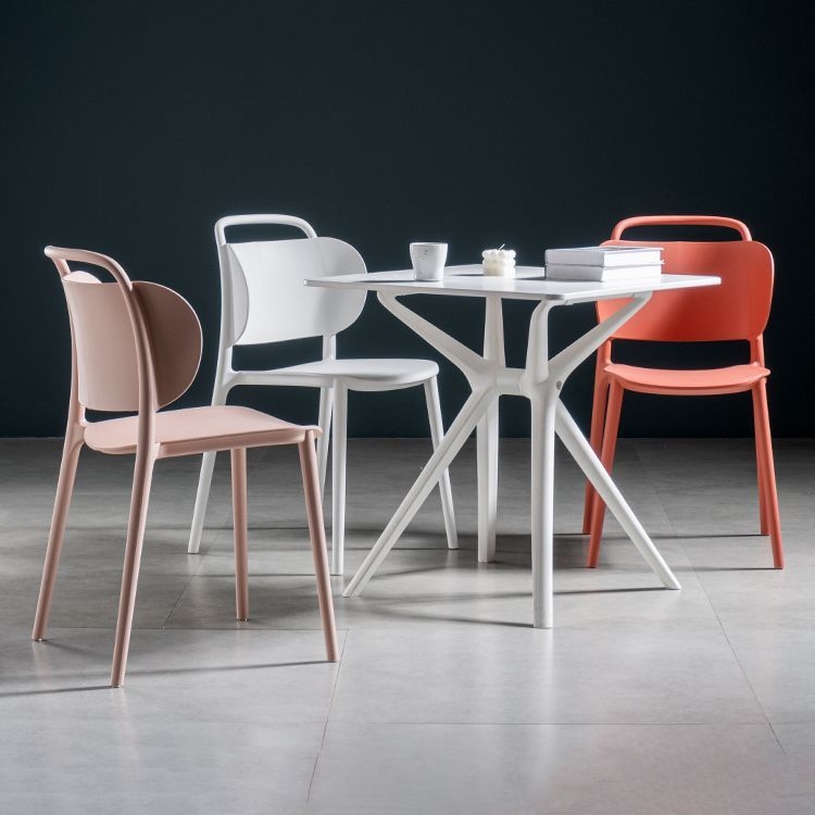 Contemporary Plastic Dining Armless Chair Open Back Dining Side Chair for Kitchen - Light Pink / 2 Piece Set