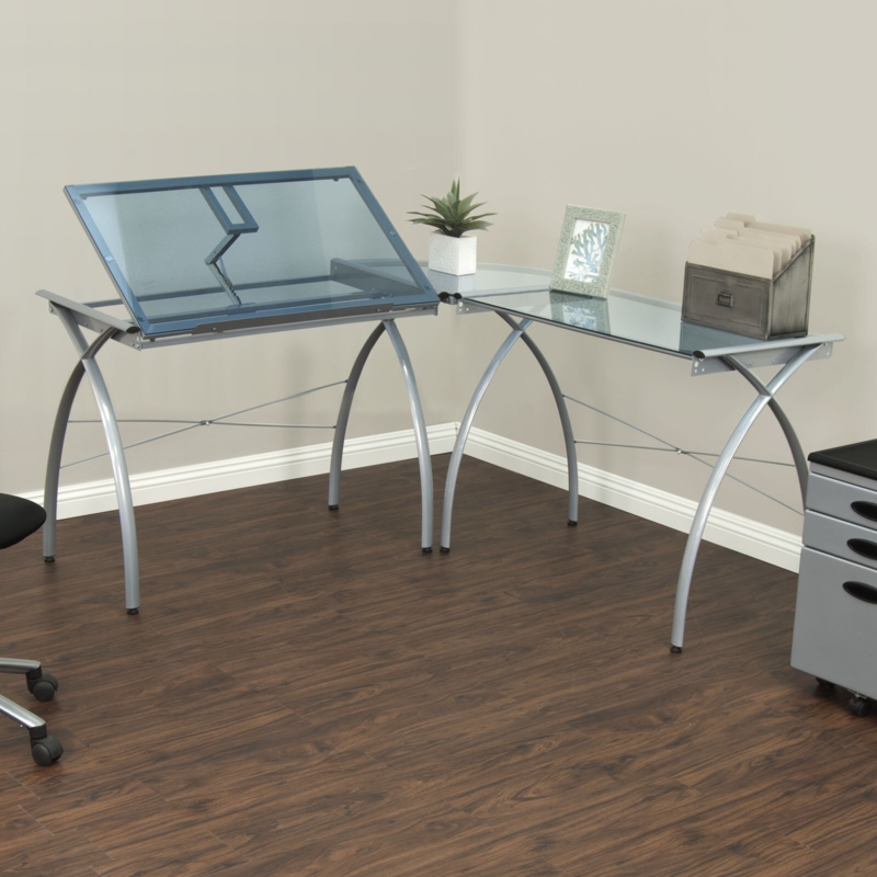 Courson Glass L-Shape Drafting Table
