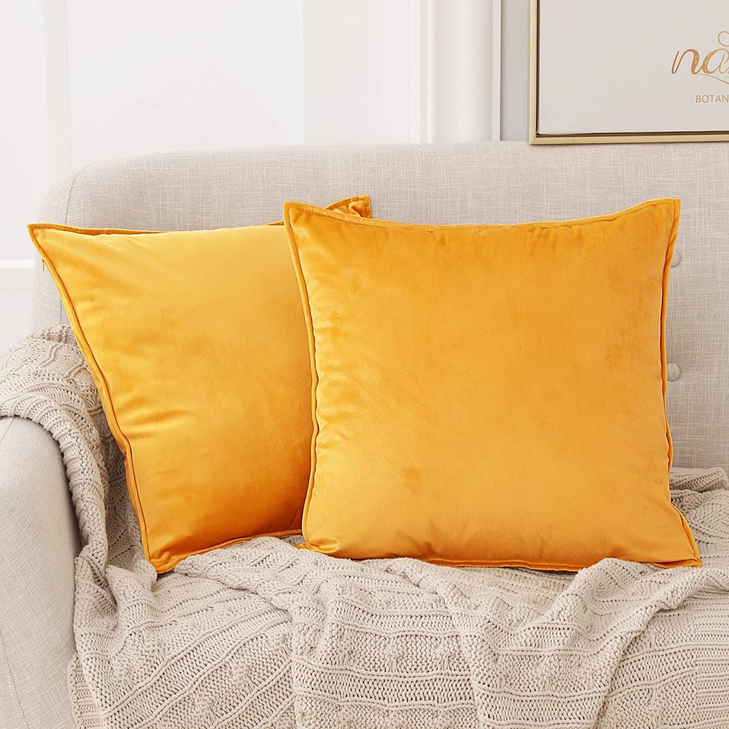 Crushed Velvet Cushion Covers - Edging. Flanges (Two Pieces) - Gold Yellow / 26x26