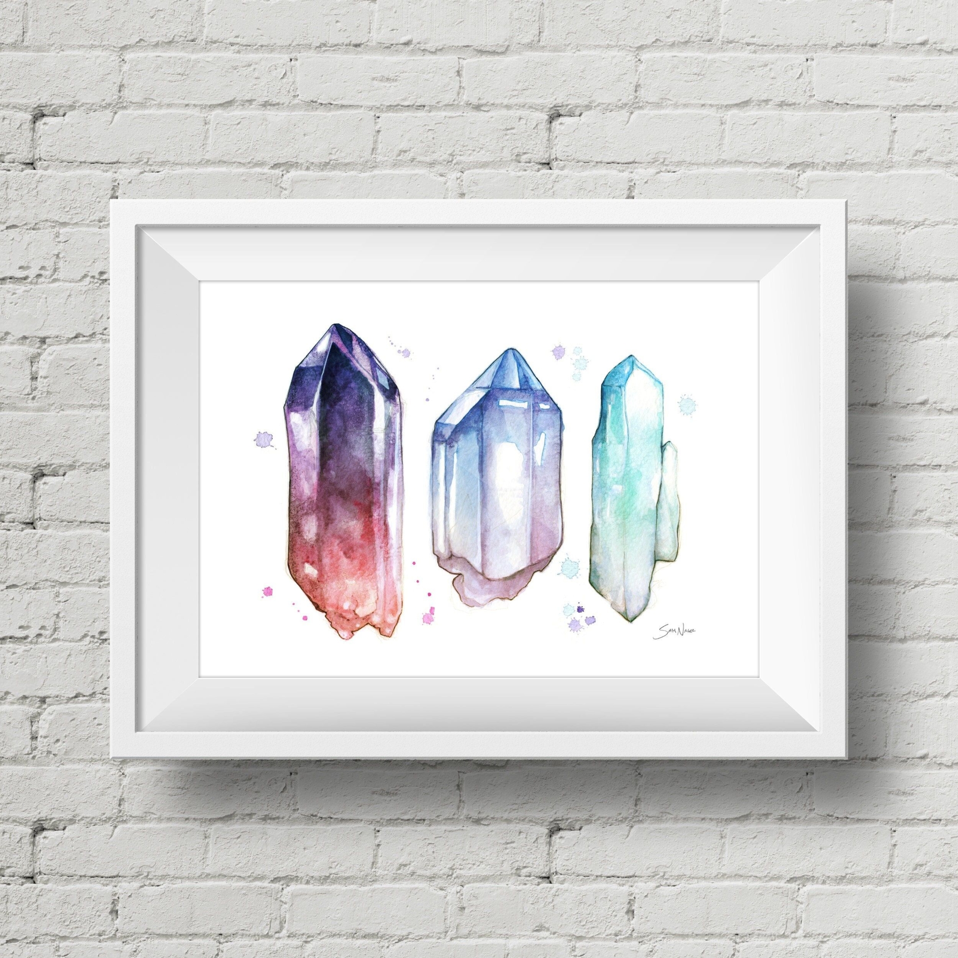 Crystal Magic : art print, colorful crystals watercolor painting (Add Custom Text / Change Colors - optional)
