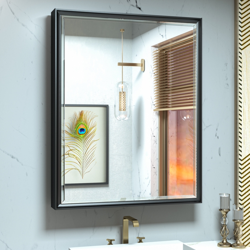 Cyrille Recessed u0026 Surface Framed Medicine Cabinet with Mirror and 3 Shelves