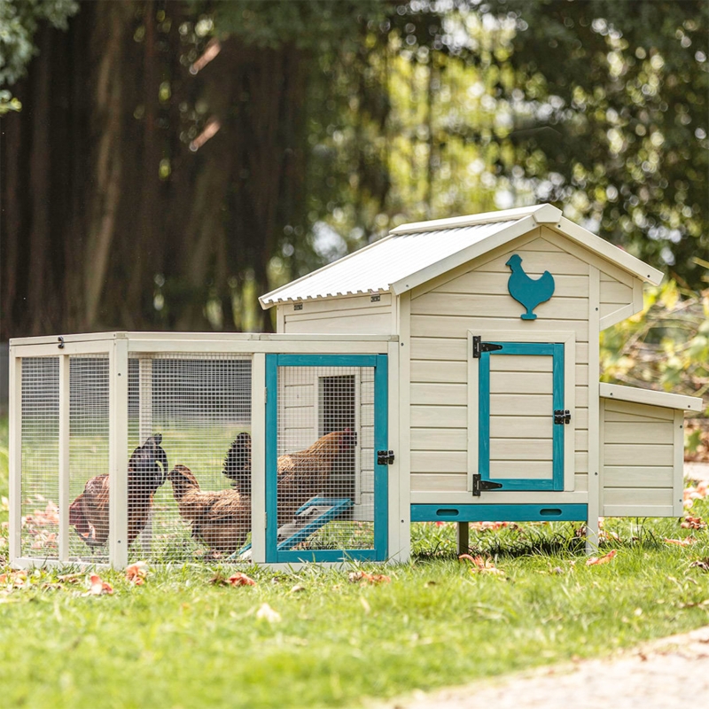 Dannell 74'' Wooden Hen House, Outdoor Chicken Coop with Weatherproof PVC Roof, Removable Bottom
