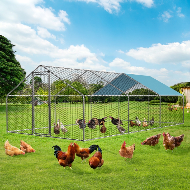 Dayson Metal Chicken Run Coop, Walk-in Poultry Cage with Waterproof & Anti-UV Cover Lockable Door Design