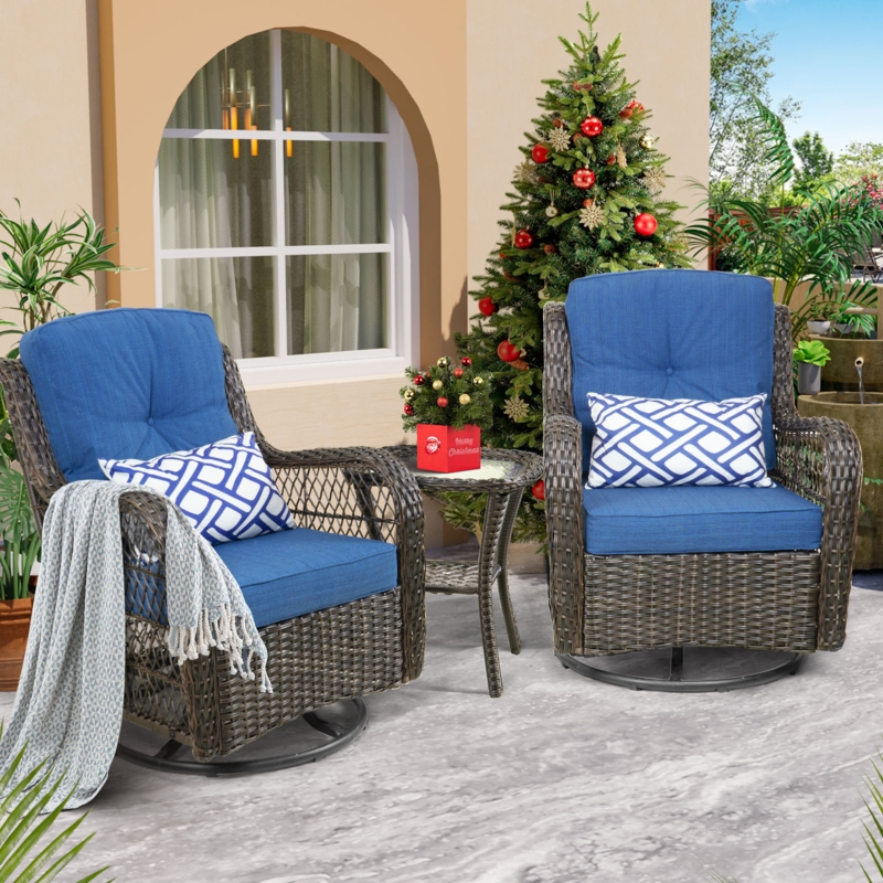 Delhomme 3 Pieces Outdoor Swivel Patio Chair with Cushions