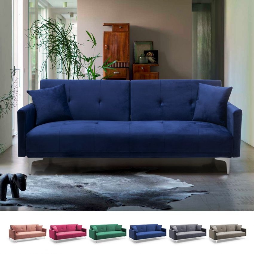 Divano letto moderno 3 posti design clic clac in tessuto velluto Villolus
