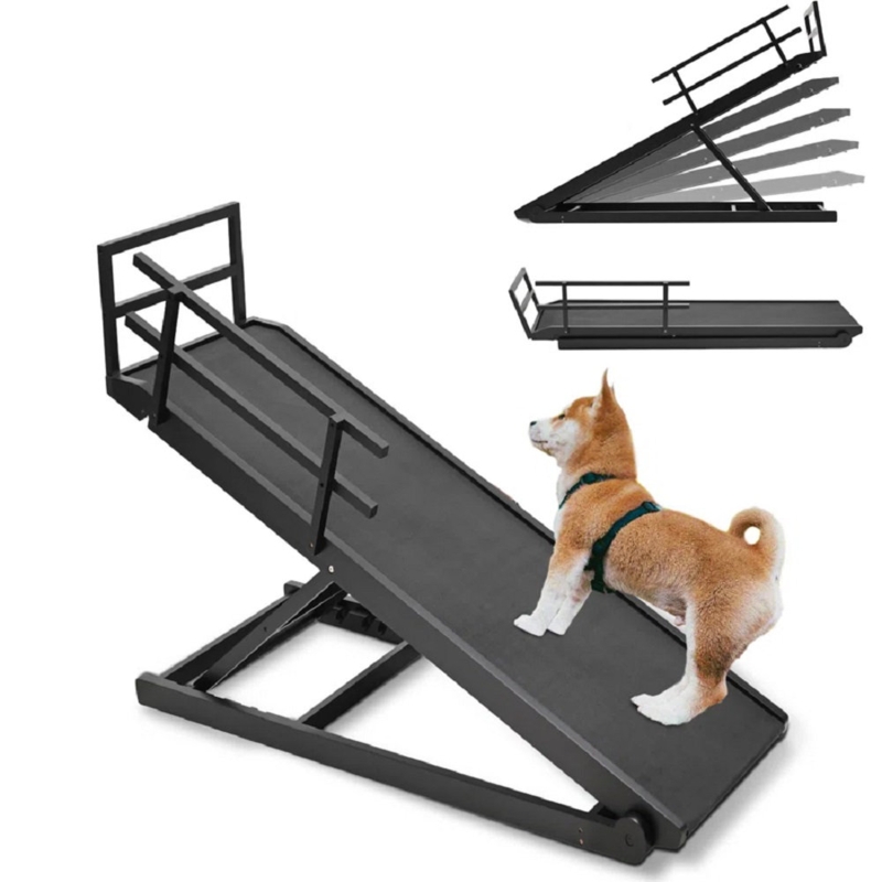 Dog Ramp with Side Rails, 5 Level Adjustable Folding Pet Ramp, 45.2" Long Wood Pet Ramp