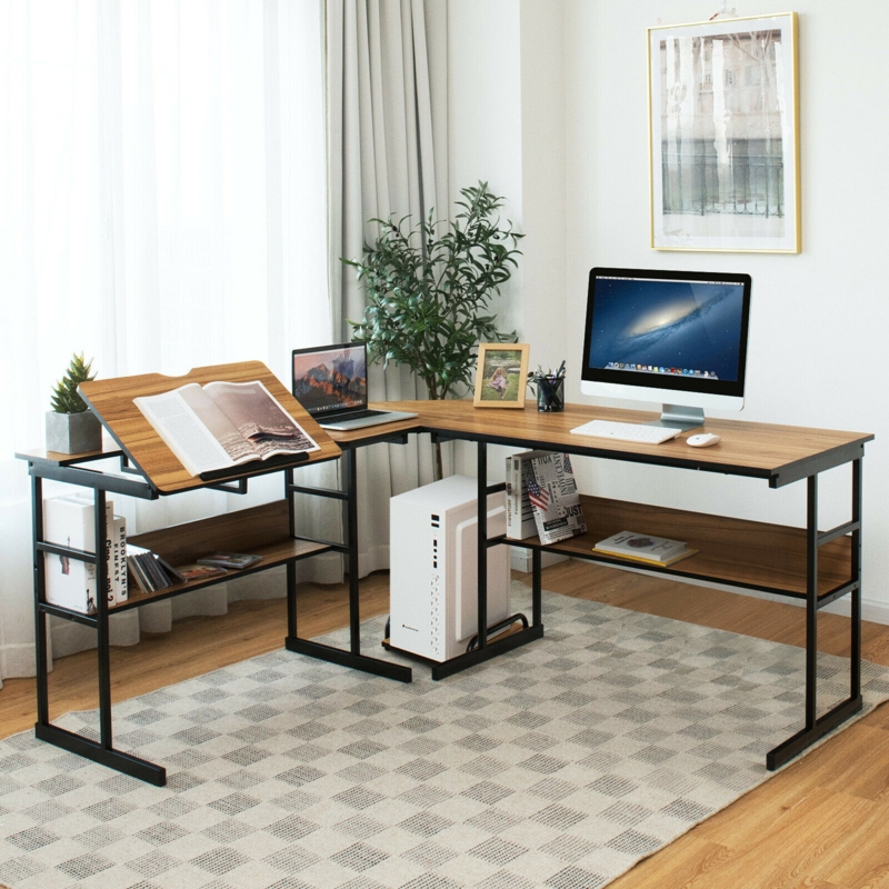 Doireann L-Shaped Metal Base Drafting Table