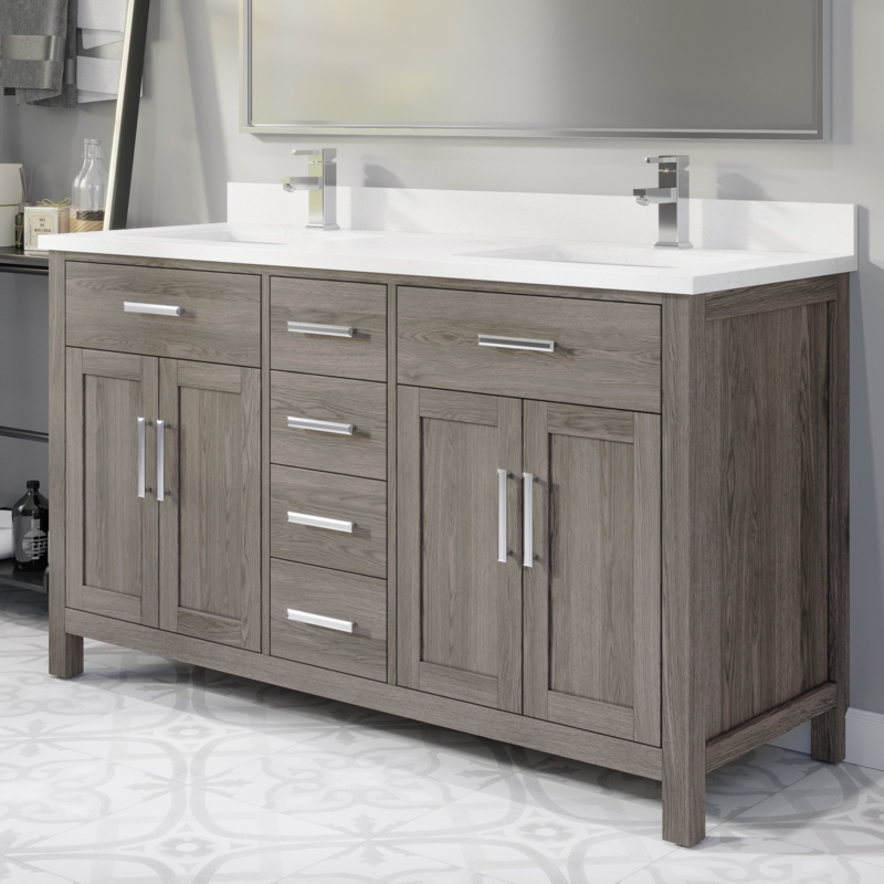 Domel 60" W x 22" D x 34.75" H Double Bathroom Vanity with Power Bar and Drawer Organizer