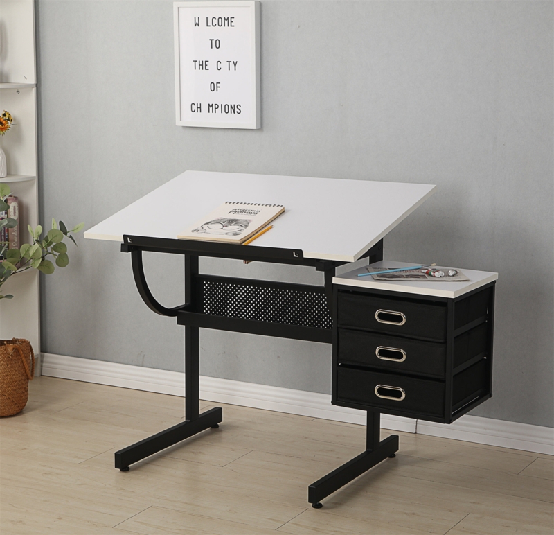 Drax Office Desk, Computer Desk, Adjustable Drafting Drawing Table With 3 Drawers