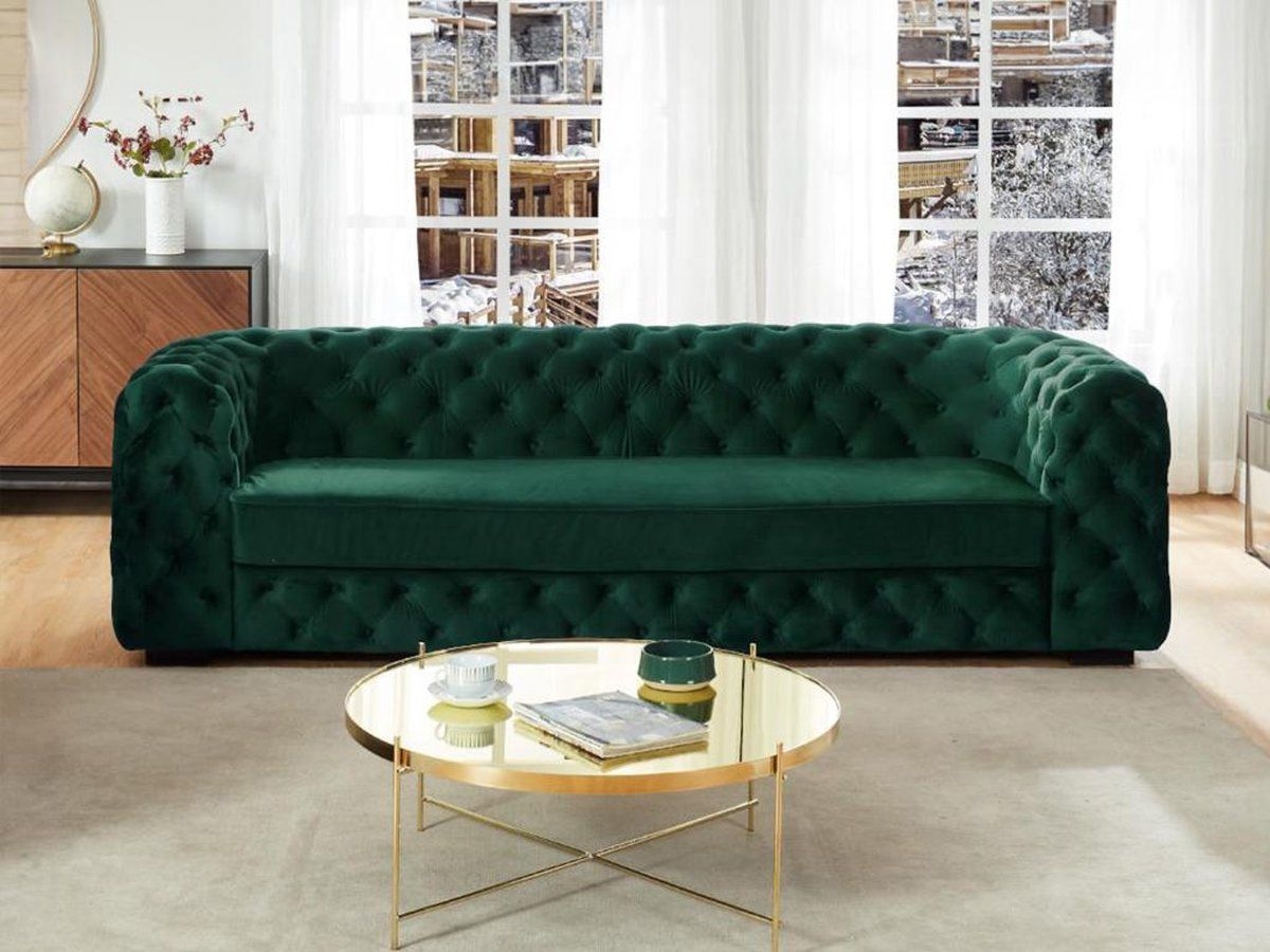 Driezitsbank chesterfield STANLEY - Fluweel boomgroen L 237 cm x H 68 cm x D 97 cm