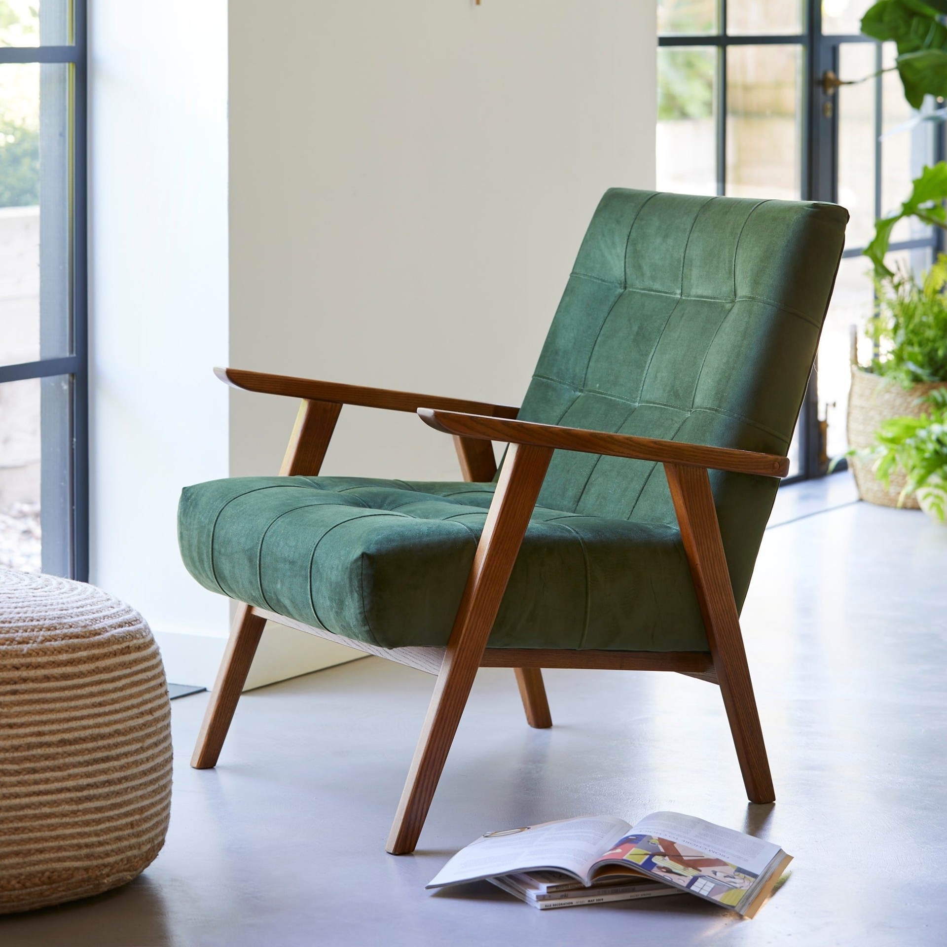 Dunelm Green Arkin Velvet Wooden Frame Accent Chair
