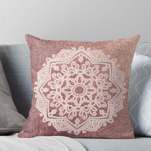 Dusty Rose Gold Mandala Throw Pillow by peggieprints