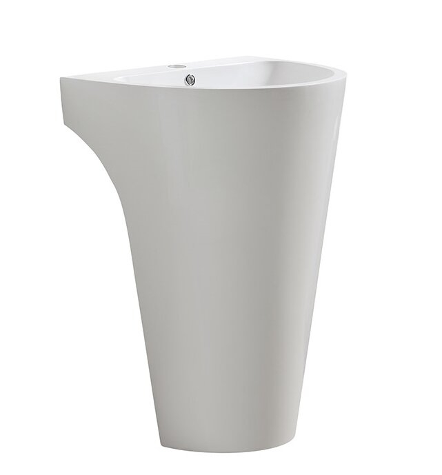 Ebern Designs Quast White Plastic Oval Pedestal Bathroom Sink with Overflow