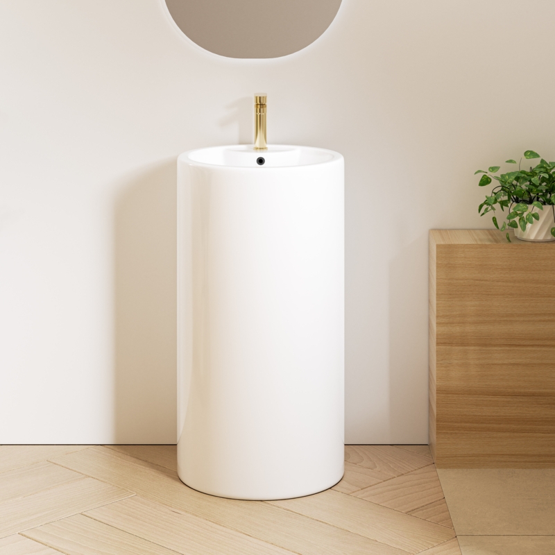 Eridanus Denbigh Crisp White Vitreous China Circular Pedestal Bathroom Sink with Overflow