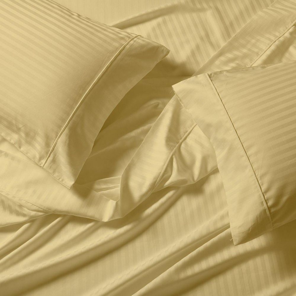 Extra Deep Pockets (22 inches) Stripe 650 Easy Care Sheet sets, Yellow, King Set