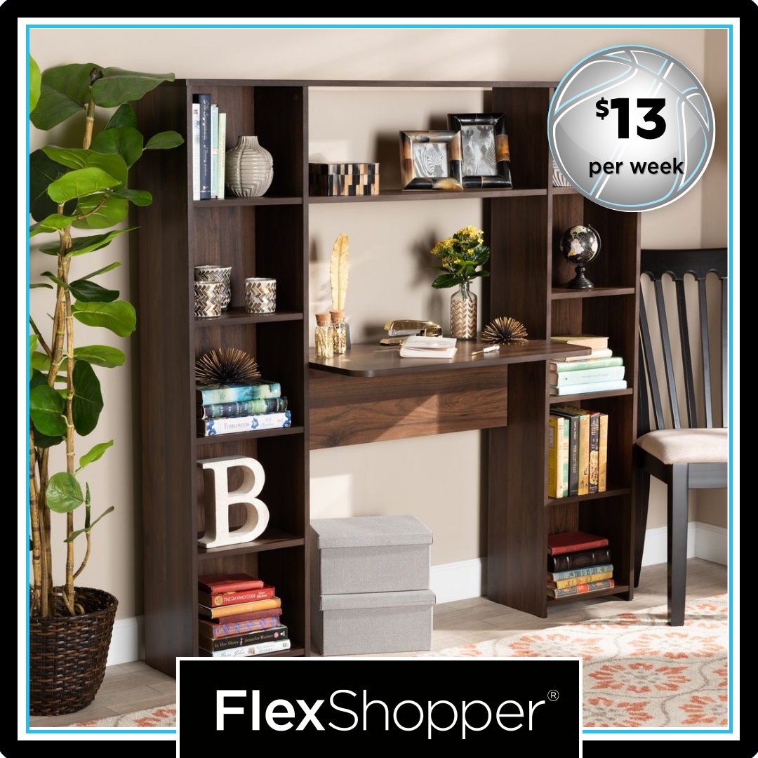 Ezra Walnut Brown Finished Wood Storage Computer Desk with Shelves - Brown