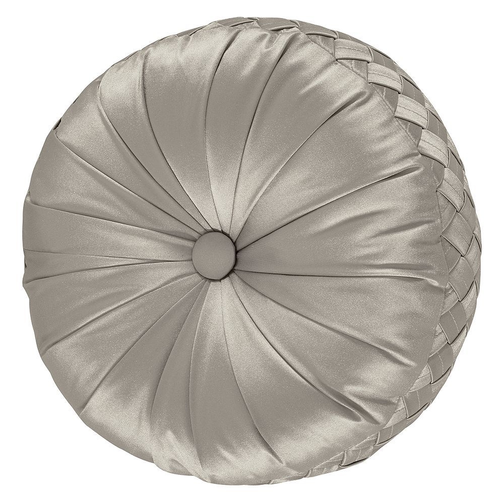 Five Queens Court Tufted Round Throw Pillow, Silver, Fits All