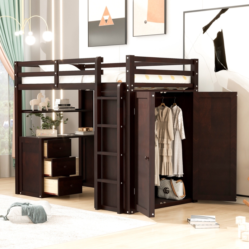 Florinka Kids Twin Loft Bed with Drawers