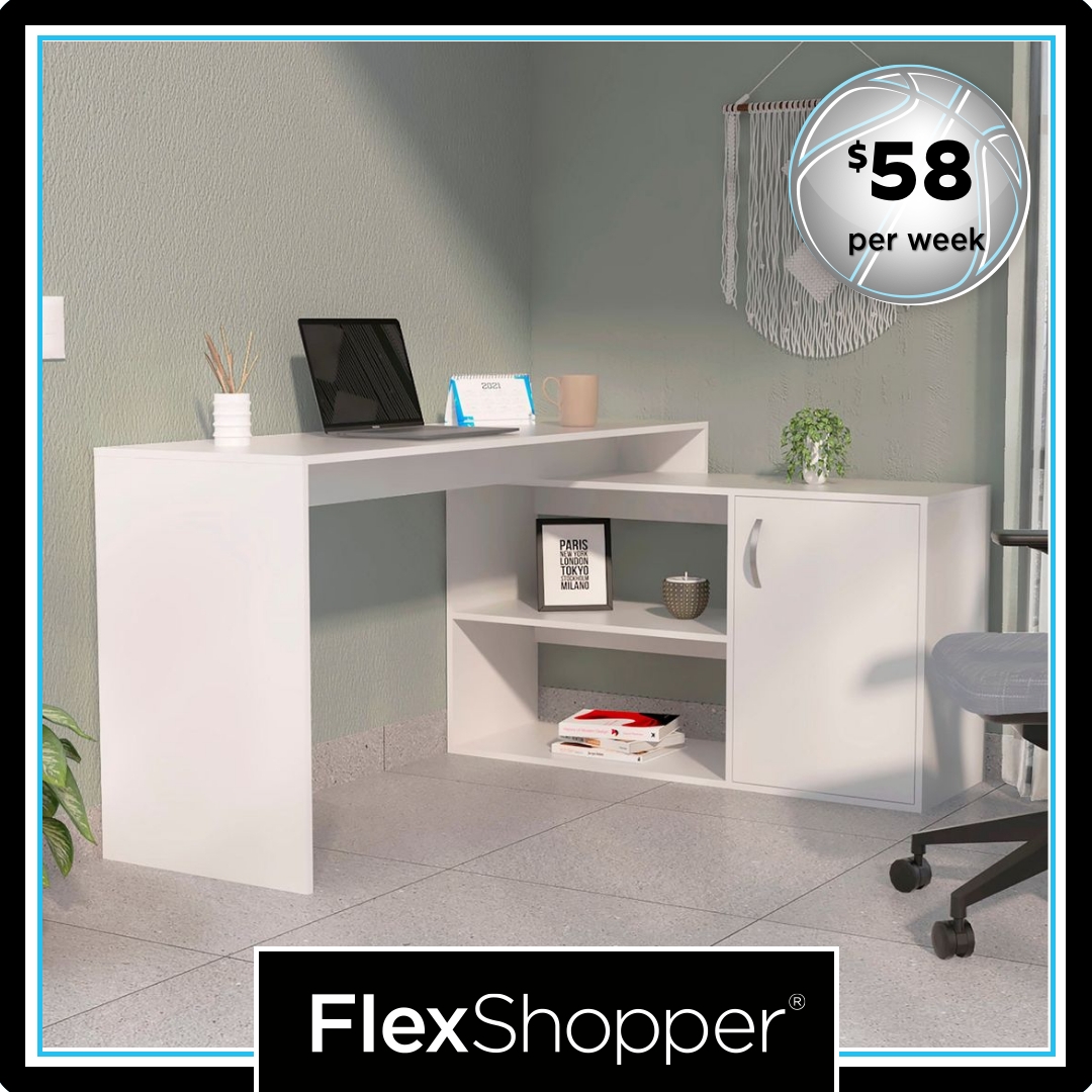 Fm Furniture Dallas L-Shaped Home Office Desk,single Door Cabinet - White