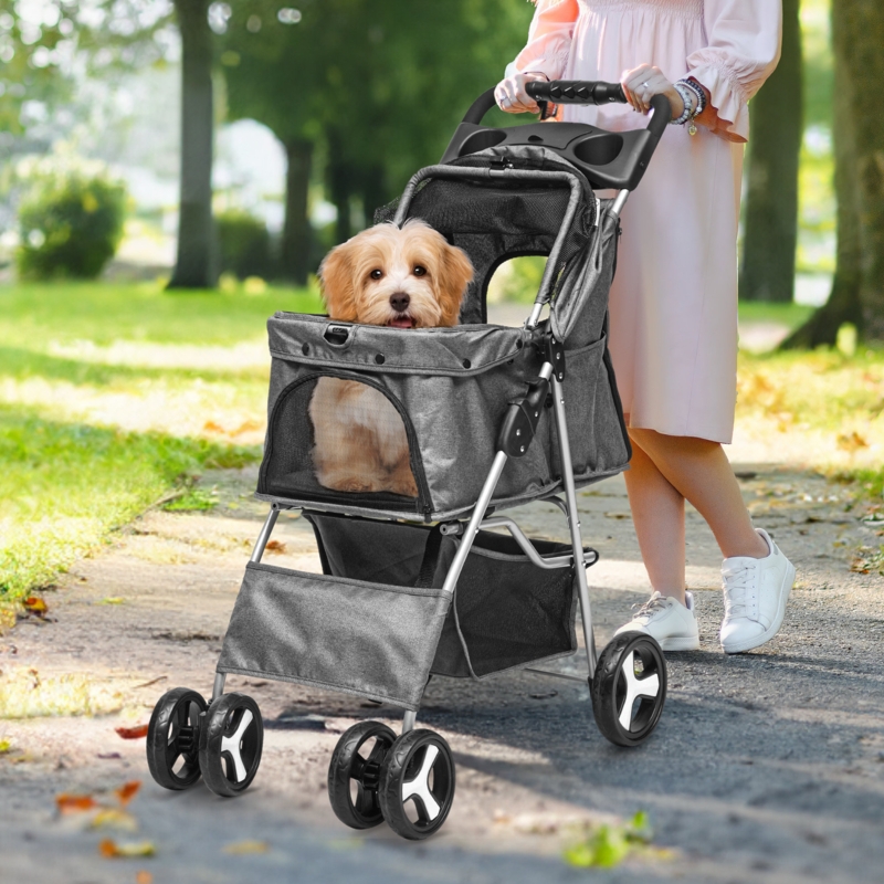 Foldable Pet Stroller with Detachable Carrier