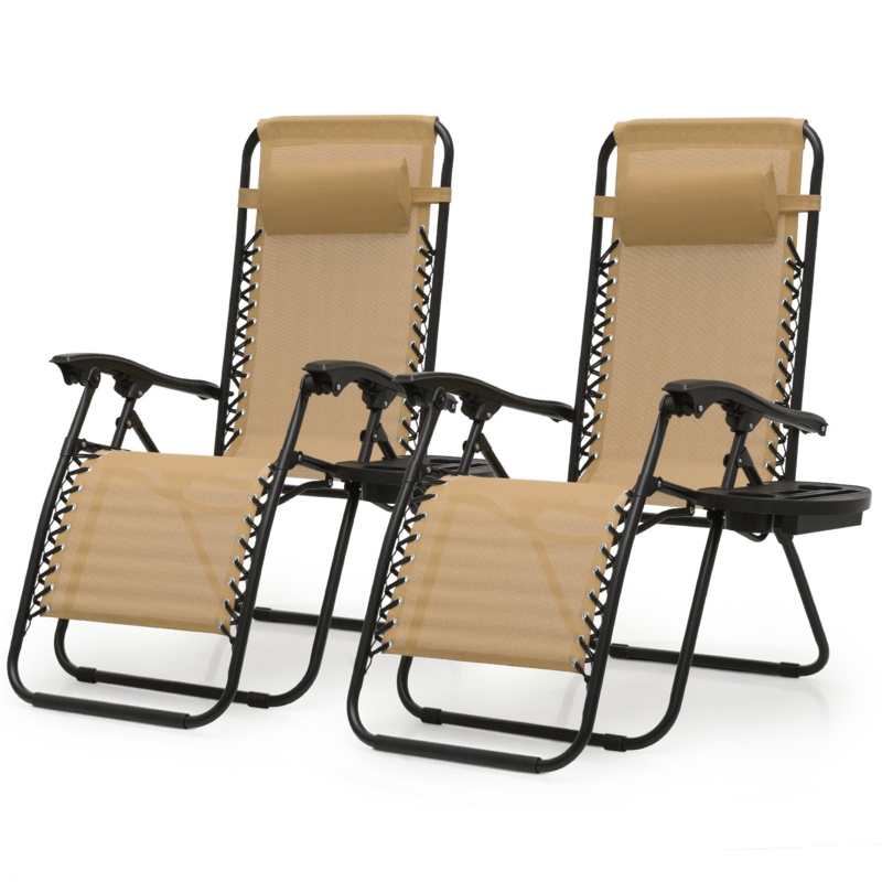 Foldable Zero Gravity Chair Outdoor Beach Lounge Recliner with Cup Holder