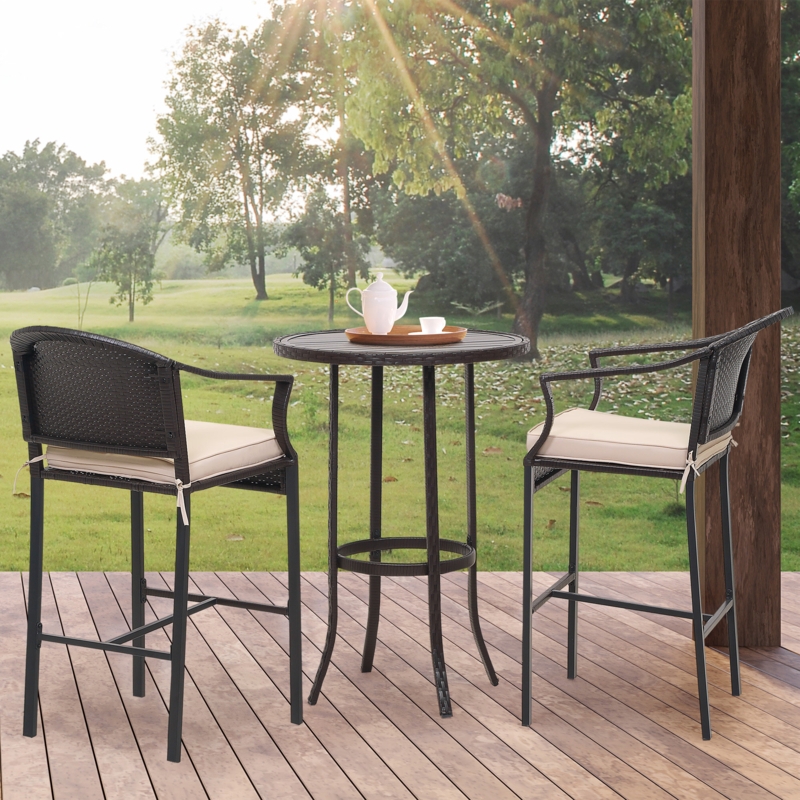 Forest Home 3-Piece  Bar Height Patio Dining Set Outdoor Metal Table Top  For Balcony
