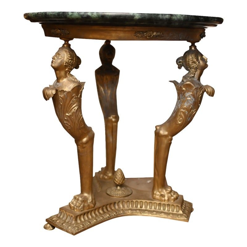 French Ormolu Maiden Legs Marble Top Gueridon, 1920s
