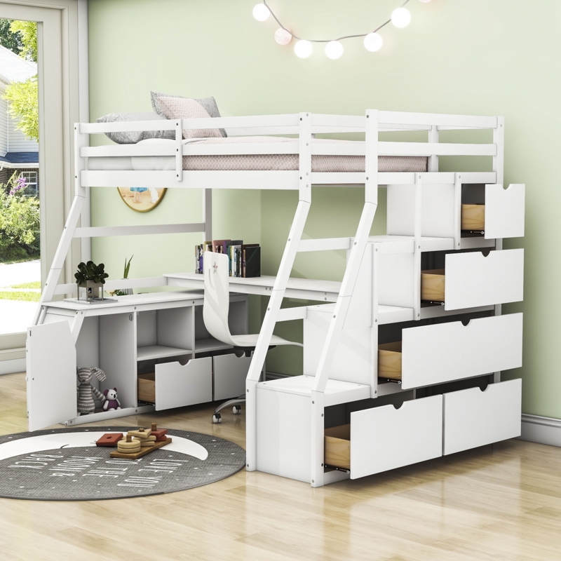 Giannis Kids Twin 7 Drawers Loft Bed with Desk