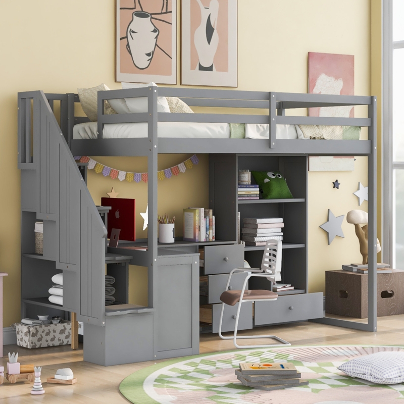 Gillianne Kids Twin Loft Bed with Drawers