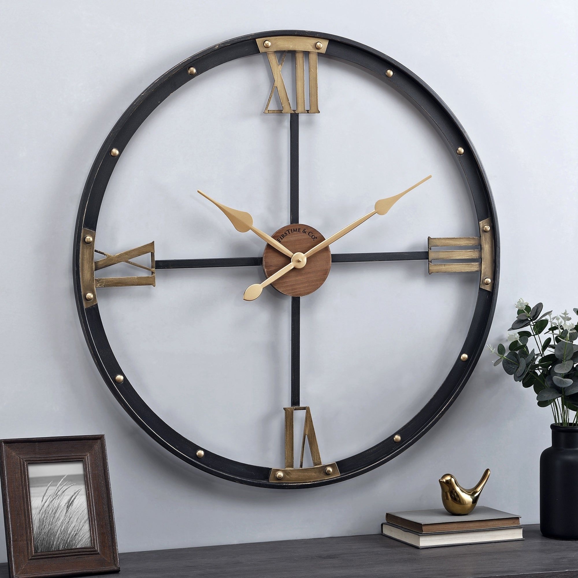 Gold Rowan Industrial Clock, Metal