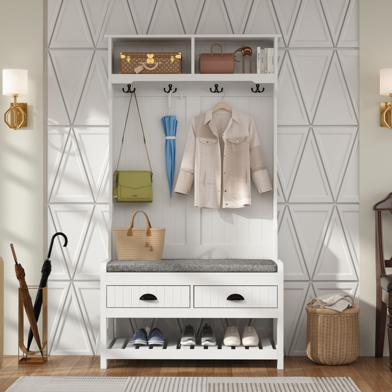 Hall Tree 34'' Wide with Bench and Shoe Storage