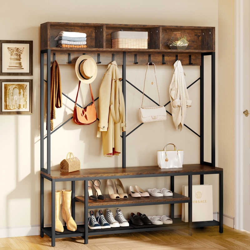 Hall Tree 59'' Wide with Bench and Shoe Storage