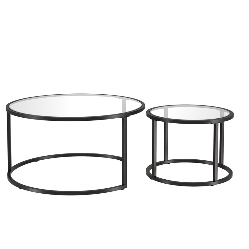 Harless (Set of )Two 35"  Glass And Steel Round Nested Coffee Tables