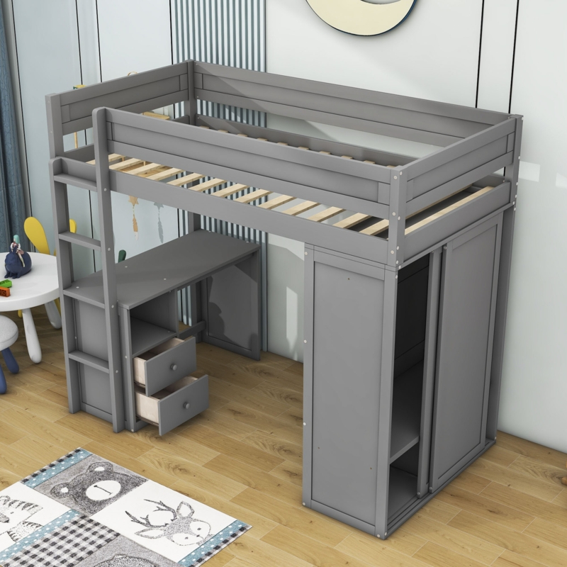 Helfrid 2 Drawer Loft Bed with Built-in-Desk