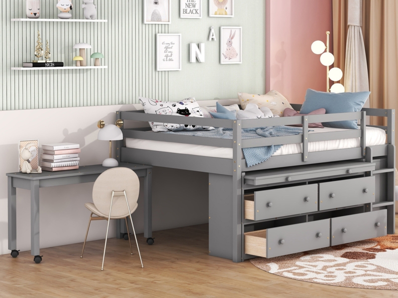 Henretter Kids Loft Bed with Drawers
