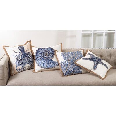 Highland Dunes Aloisia Sea Fan Cotton Throw Pillow Down / Feather / Cotton in White, Size 20.0 H x 20.0 W x 5.0 D in | Wayfair
